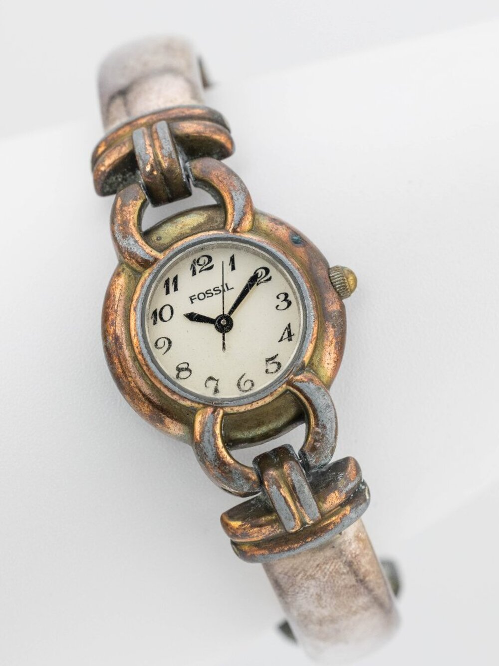 FOSSIL EC-8774 Vintage Brass Tone Chain Quartz Analog Women's Watch New Battery